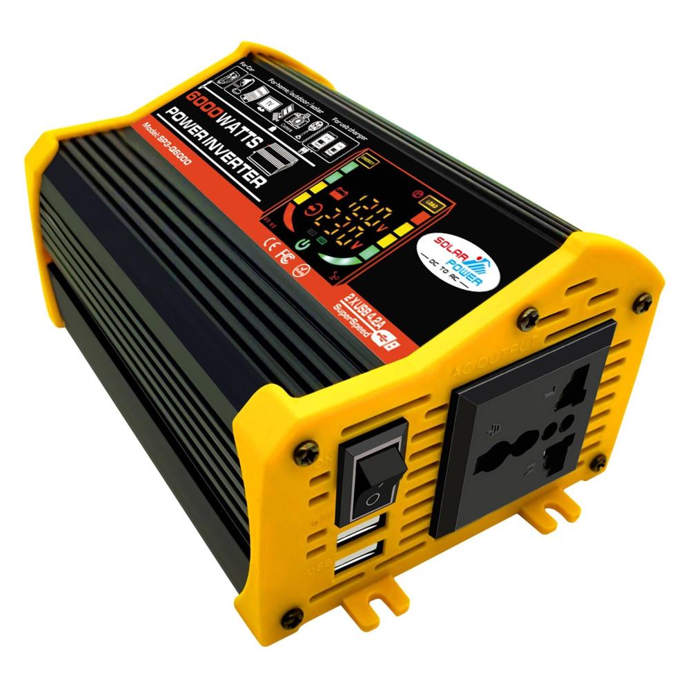 Modified Sine Wave Inverter High Frequency 6000W Peak Power Watt Power Inverter DC 12V to AC 220V Converter Car Power Charger Inverter with 2.1A Dual USB Port Battery Clips Display Screen  |   Other Instruments Measurement & Analysis Instruments Black