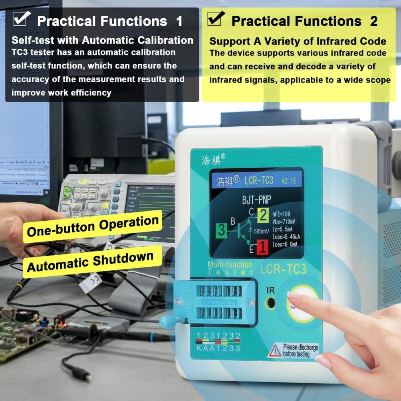 Multifuctional Transistor Tester Zener Diode Tester Voltage Regulator with 160*128 TFT Display Self-Test Auto Calibration Auto Power Off Function  |   Other Instruments Measurement & Analysis Instruments Blue+White