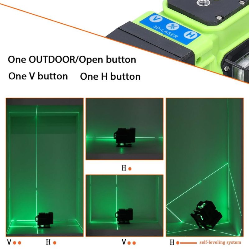 Multifunctional 12 Lines Green Light Laser Level 3° Self-leveling Machine Rechargeable Lithium Battery Leveling Tool Omnidirectional Ground Wall Sticker  |   Other Instruments Measurement & Analysis Instruments Black/Blue/Green