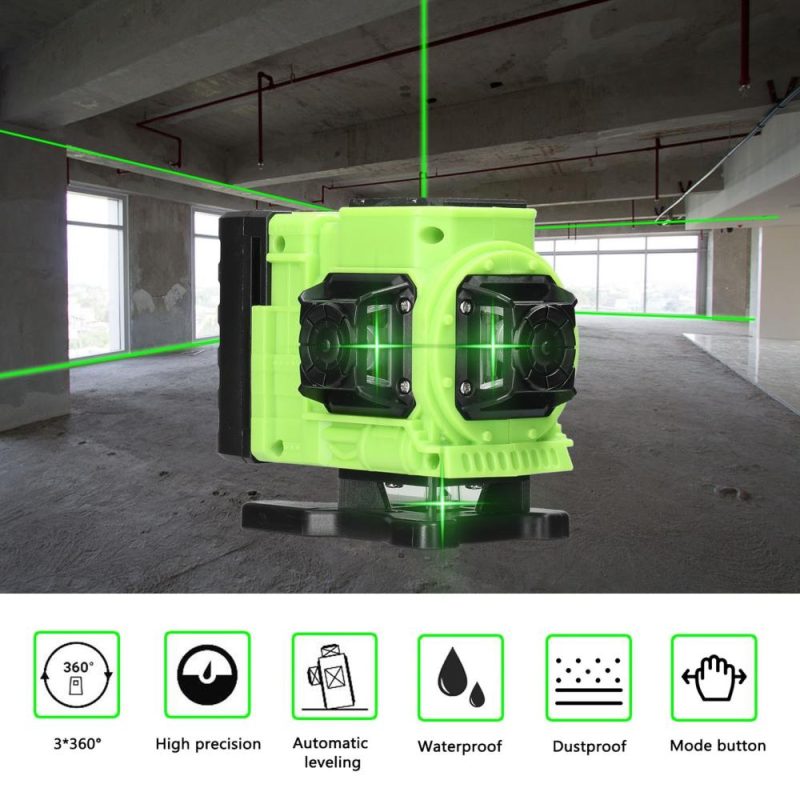 Multifunctional 12 Lines Green Light Laser Level 3° Self-leveling Machine Rechargeable Lithium Battery Leveling Tool Omnidirectional Ground Wall Sticker  |   Other Instruments Measurement & Analysis Instruments Black/Blue/Green