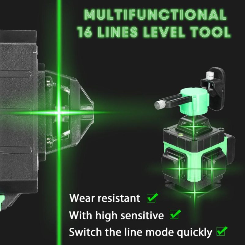 Multifunctional 16 Lines Laser Level 3° Self-leveling Machine Rechargeable Lithium Battery Leveling Tool Omnidirectional Ground Wall Sticker Home Improvement Tools Set  |   Other Instruments Measurement & Analysis Instruments Blue/Green