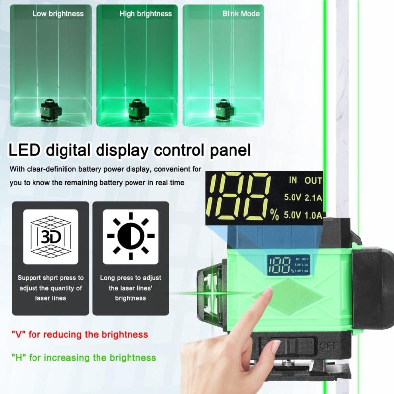 Multifunctional 16 Lines Laser Level 3° Self-leveling Machine Rechargeable Lithium Battery Leveling Tool Omnidirectional Ground Wall Sticker Home Improvement Tools Set  |   Other Instruments Measurement & Analysis Instruments Blue/Green