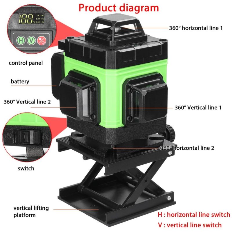 Multifunctional 16 Lines Laser Level 3° Self-leveling Machine Rechargeable Lithium Battery Leveling Tool Omnidirectional Ground Wall Sticker Waterproof Home Improvement Tools Set  |   Other Instruments Measurement & Analysis Instruments Other Instruments