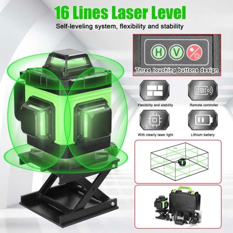 Multifunctional 16 Lines Laser Level 3° Self-leveling Machine Rechargeable Lithium Battery Leveling Tool Omnidirectional Ground Wall Sticker Waterproof Home Improvement Tools Set  |   Other Instruments Measurement & Analysis Instruments Other Instruments