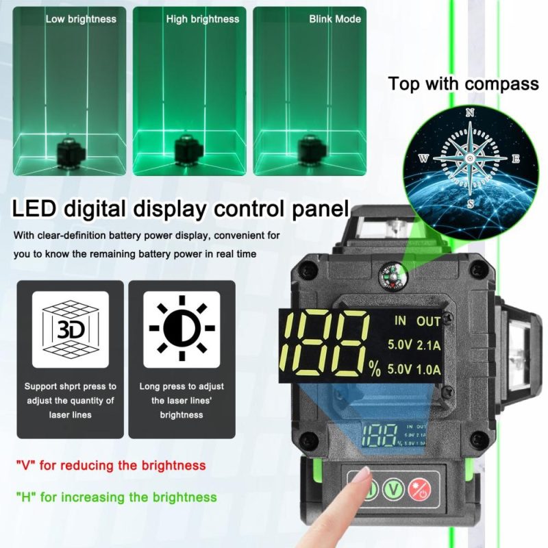 Multifunctional 16 Lines Laser Level 3° Self-leveling Machine Rechargeable Lithium Battery Leveling Tool Omnidirectional Ground Wall Sticker Waterproof Home Improvement Tools Set  |   Other Instruments Measurement & Analysis Instruments Other Instruments