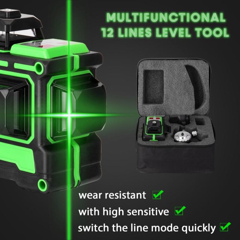 Multifunctional 3D 12 Lines Laser Level Tool Vertical Horizontal Lines with Self-leveling Function  |   Other Instruments Measurement & Analysis Instruments Green Light