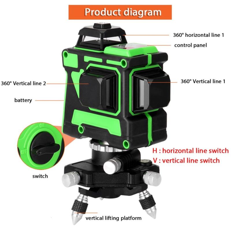 Multifunctional 3D 12 Lines Laser Level Tool Vertical Horizontal Lines with Self-leveling Function  |   Other Instruments Measurement & Analysis Instruments Green Light