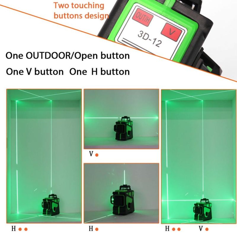 Multifunctional 3D 12 Lines Laser Level Tool Vertical Horizontal Lines with Self-leveling Function  |   Other Instruments Measurement & Analysis Instruments Green Light