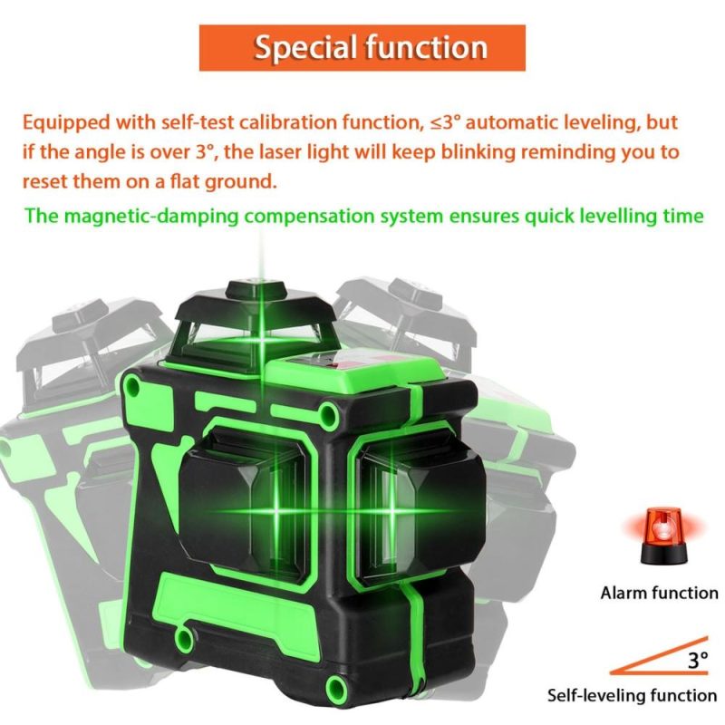 Multifunctional 3D 12 Lines Laser Level Tool Vertical Horizontal Lines with Self-leveling Function  |   Other Instruments Measurement & Analysis Instruments Green Light