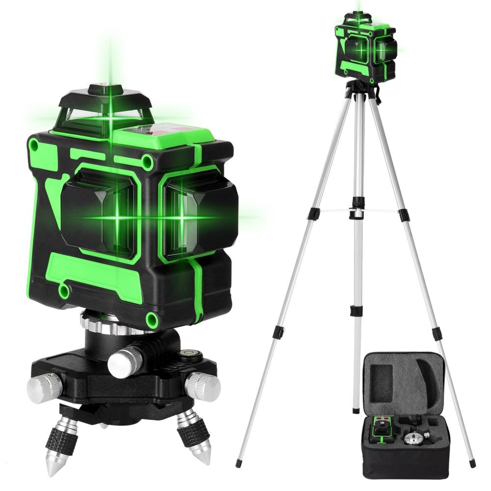 Multifunctional 3D 12 Lines Self-leveling Laser Level  with 1.5M 3 Heights Adjustable Alloy Extension Bar Tripod Stand and Carrying Bag  |   Microscopes & Endoscope Measurement & Analysis Instruments Green Light