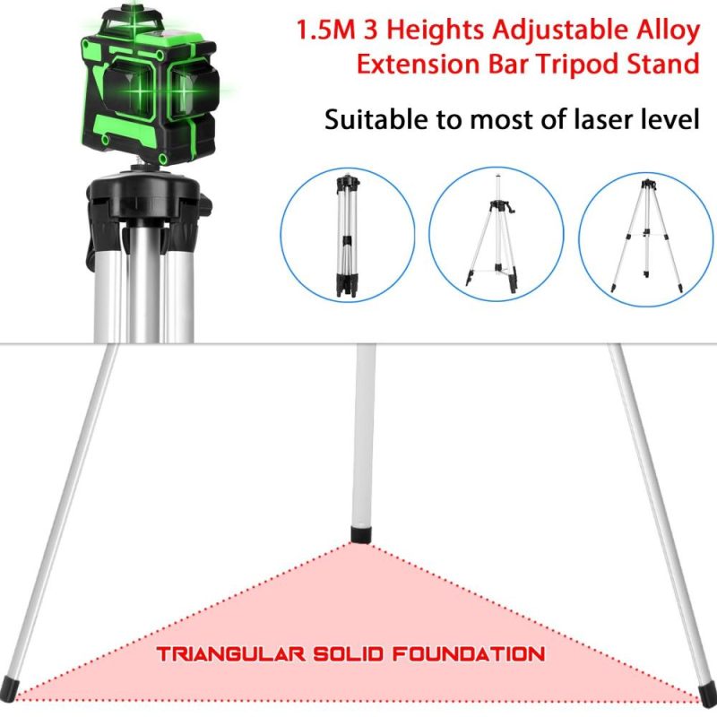 Multifunctional 3D 12 Lines Self-leveling Laser Level  with 1.5M 3 Heights Adjustable Alloy Extension Bar Tripod Stand and Carrying Bag  |   Microscopes & Endoscope Measurement & Analysis Instruments Green Light