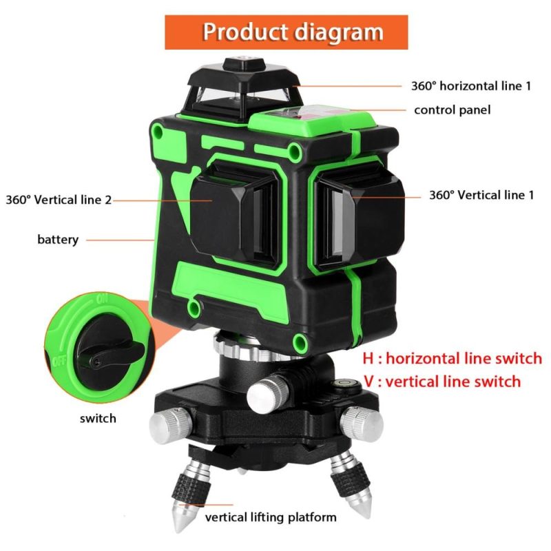 Multifunctional 3D 12 Lines Self-leveling Laser Level  with 1.5M 3 Heights Adjustable Alloy Extension Bar Tripod Stand and Carrying Bag  |   Microscopes & Endoscope Measurement & Analysis Instruments Green Light