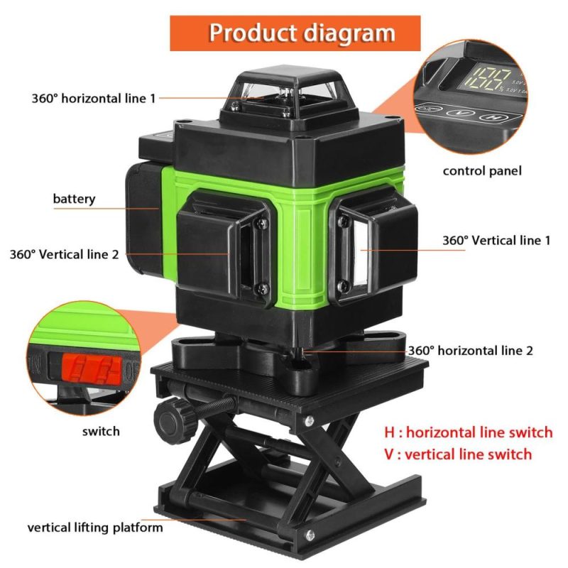 Multifunctional 4D 16 Lines Laser Level 3° Self-leveling Machine USB Rechargeable Lithium Battery Leveling Tool with Vertical Horizontal Tilt Lines  |   Other Instruments Measurement & Analysis Instruments Blue/Green