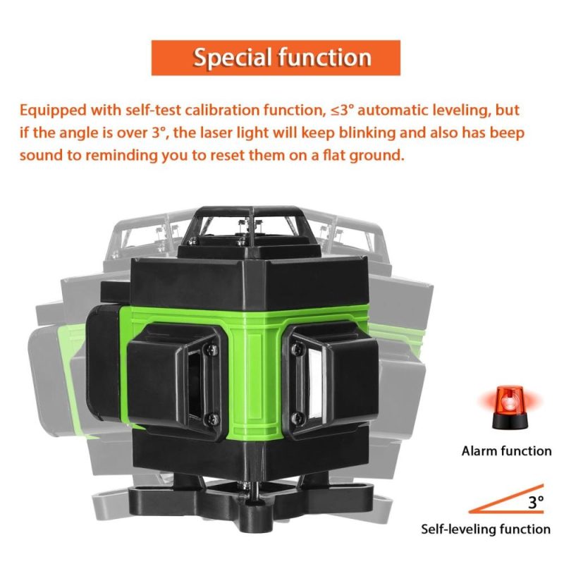 Multifunctional 4D 16 Lines Laser Level 3° Self-leveling Machine USB Rechargeable Lithium Battery Leveling Tool with Vertical Horizontal Tilt Lines  |   Other Instruments Measurement & Analysis Instruments Blue/Green