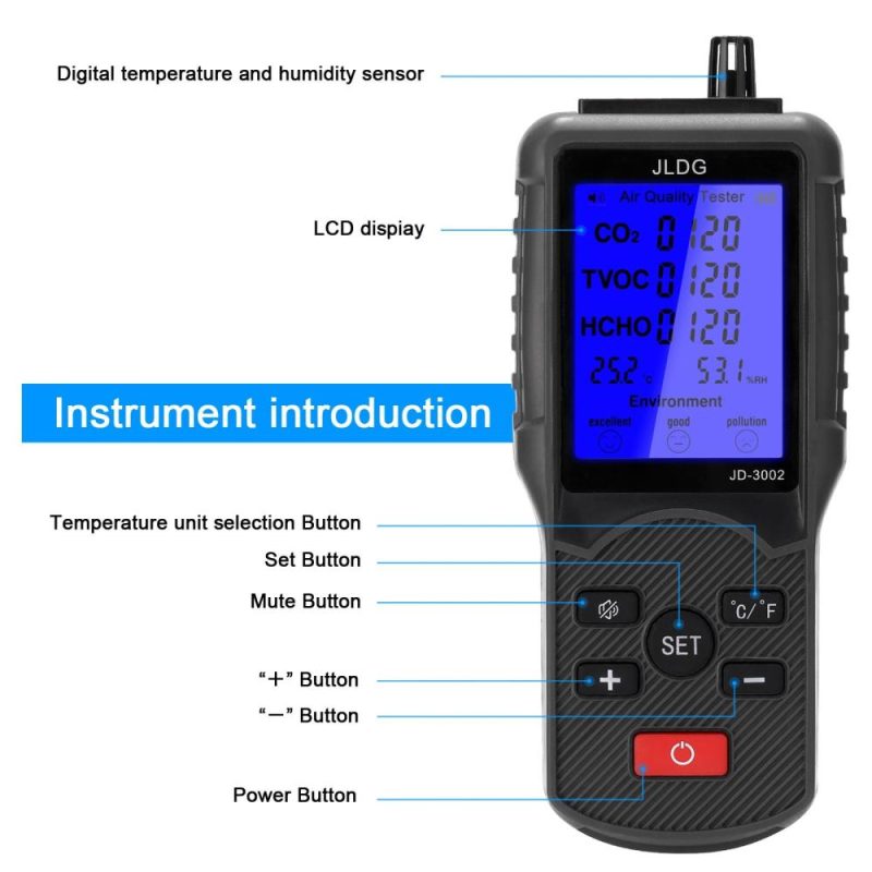 Multifunctional Air Quality Tester CO2 TVOC Meter Temperature Humidity Measuring Device  |   Gas detection equipment Gas detection equipment Black