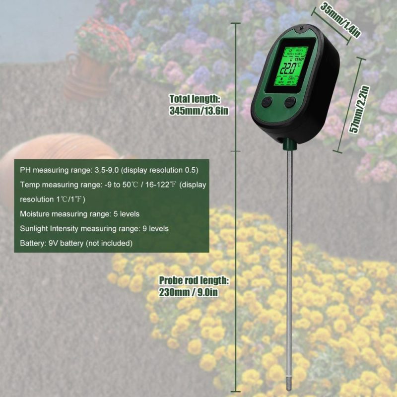 Multifunctional High Accurancy Soil PH Tester Soil Moisture/PH/Temperature Sunlight Intensity Testers Garden Planting Soil Detector Soil PH Test Tool Handheld Soil Detect Device  |   Soil analysis equipment Measurement & Analysis Instruments Green