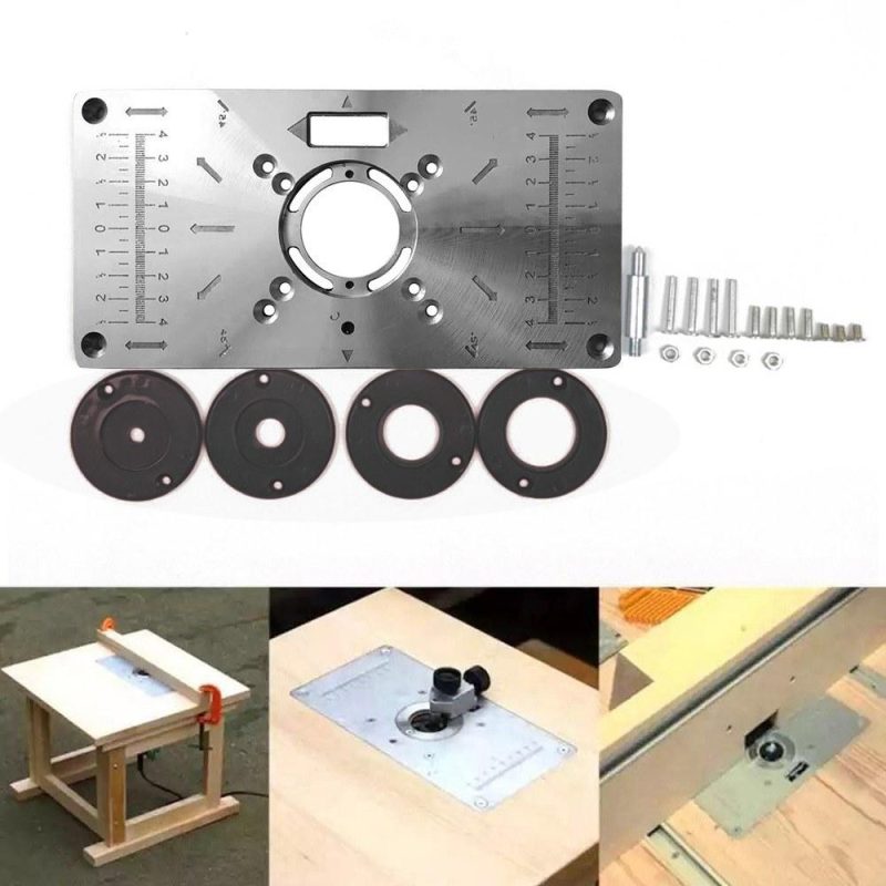 Multifunctional Router Table Insert Plate Woodworking Benches Aluminium Wood Router Trimmer Models Engraving Machine with 4 Rings Tools  |   Others Hardware & Gadgets Others