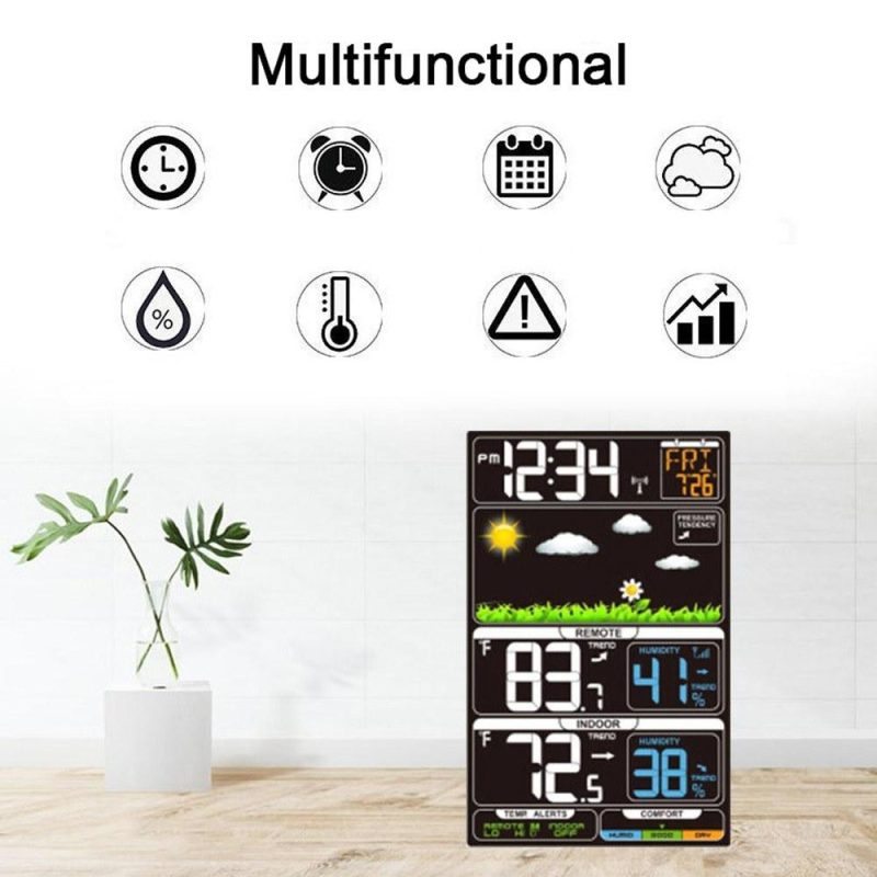 Multifunctional Weather Station Indoor/Outdoor Thermometer Temperature and Humidity Monitor 12H/24H Electronic Alarm Clock Weather Forecast Clock for Home Offie Bedroom Restaurant  |   Temperature & Humidity Measurements Measurement & Analysis Instruments Black