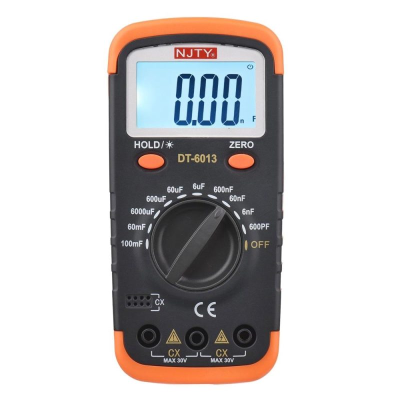 NJTY Digital Capacitance Meter with LCD Backlight Display 600pF to 100mF High Accuracy 6000 Counts Capacitor Tester Kit with Crocodile Clips and 0.2A Fuses  |   Digital Multimeters & Oscilloscopes Digital Multimeters & Oscilloscopes Black & Orange