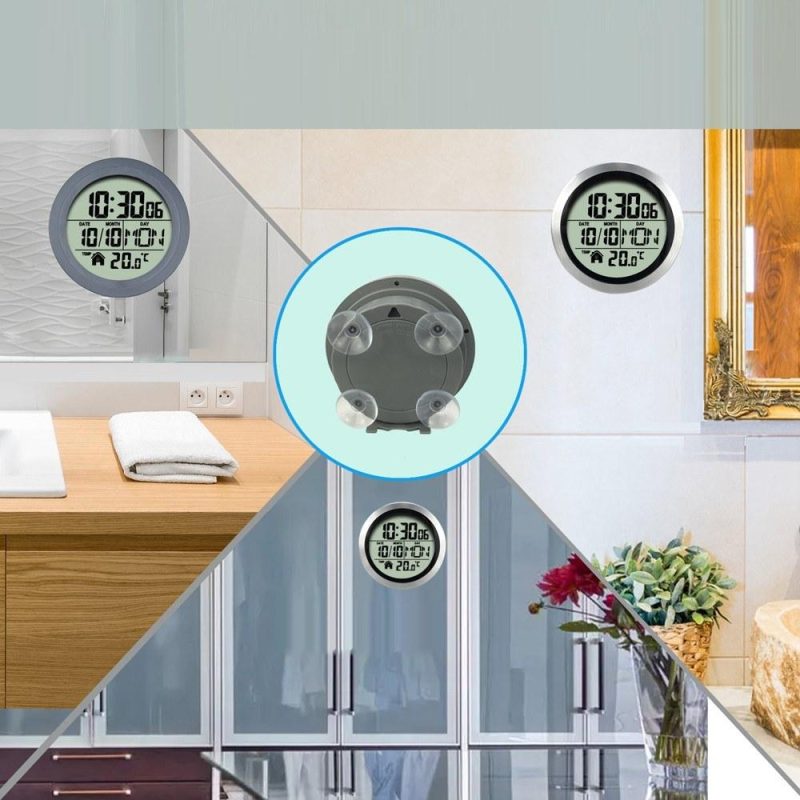 No Punching Suction Cup Clock Home Clock Waterproof Bathroom Washroom Clock Kitchen Clock LCD Digital Display Clock Temperature Detector  |   Temperature & Humidity Measurements Measurement & Analysis Instruments Dark Gray/Silver