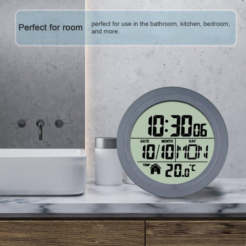 No Punching Suction Cup Clock Home Clock Waterproof Bathroom Washroom Clock Kitchen Clock LCD Digital Display Clock Temperature Detector  |   Temperature & Humidity Measurements Measurement & Analysis Instruments Dark Gray/Silver