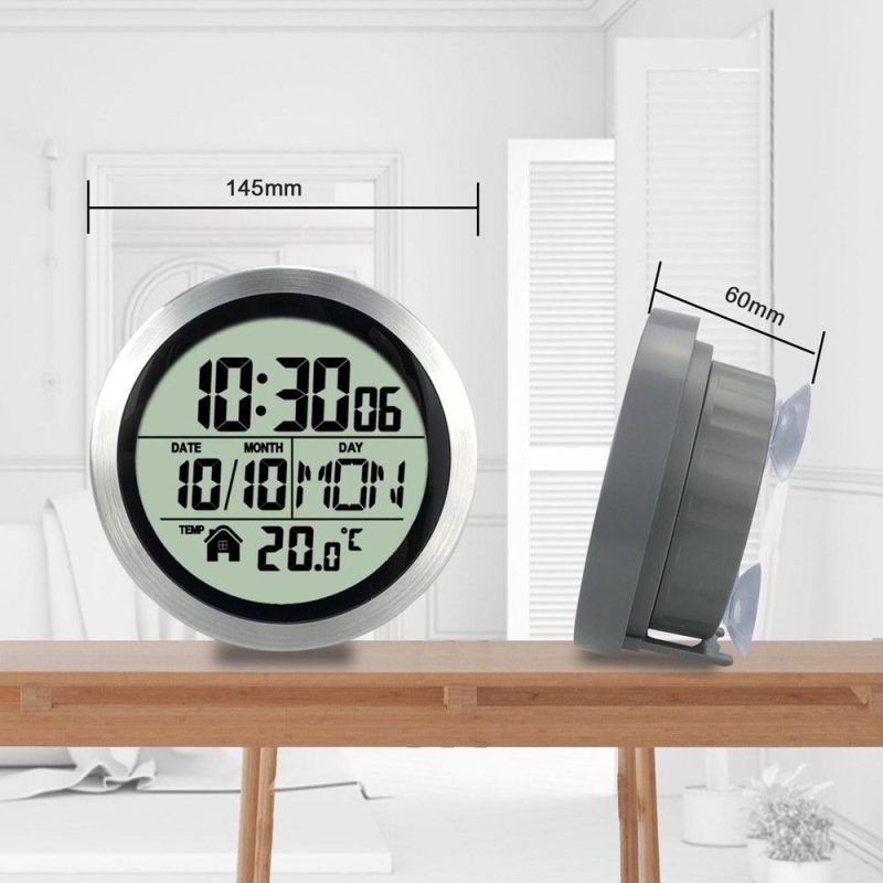 No Punching Suction Cup Clock Home Clock Waterproof Bathroom Washroom Clock Kitchen Clock LCD Digital Display Clock Temperature Detector  |   Temperature & Humidity Measurements Measurement & Analysis Instruments Dark Gray/Silver