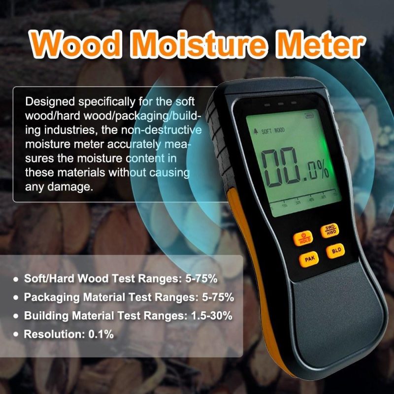 Non-Destructive Moisture Meter LCD Digital Wood Humidity Tester with LED Backlight Support 4 Working Modes for Wood Building Materials Packaging Materials  |   Other Instruments Measurement & Analysis Instruments Black