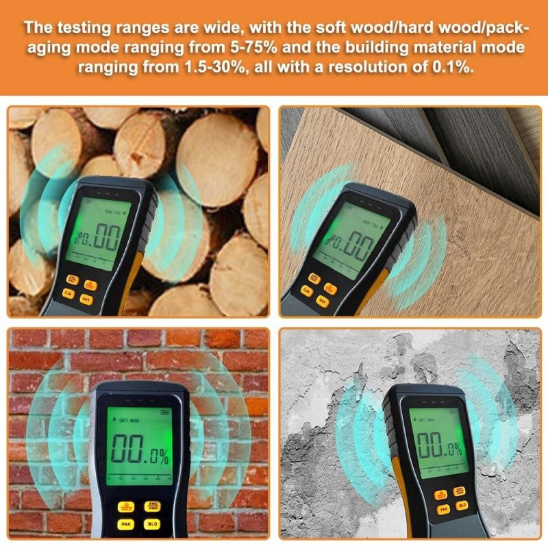 Non-Destructive Moisture Meter LCD Digital Wood Humidity Tester with LED Backlight Support 4 Working Modes for Wood Building Materials Packaging Materials  |   Other Instruments Measurement & Analysis Instruments Black