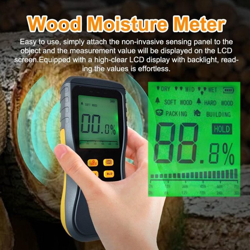 Non-Destructive Moisture Meter LCD Digital Wood Humidity Tester with LED Backlight Support 4 Working Modes for Wood Building Materials Packaging Materials  |   Other Instruments Measurement & Analysis Instruments Black