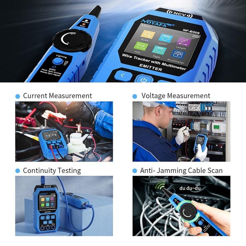 NOYAFA Network Cable Tester Wire Tracker with Multimeter Ethernet Cable Tester Port Flashing NCV Anti-Burn AC DC Voltmeter POE Tester Anti-Jamming Signal Sensor Probe  |   Other Instruments Measurement & Analysis Instruments Blue