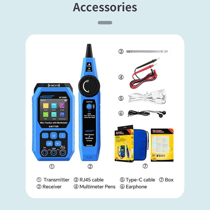 NOYAFA Network Cable Tester Wire Tracker with Multimeter Ethernet Cable Tester Port Flashing NCV Anti-Burn AC DC Voltmeter POE Tester Anti-Jamming Signal Sensor Probe  |   Other Instruments Measurement & Analysis Instruments Blue