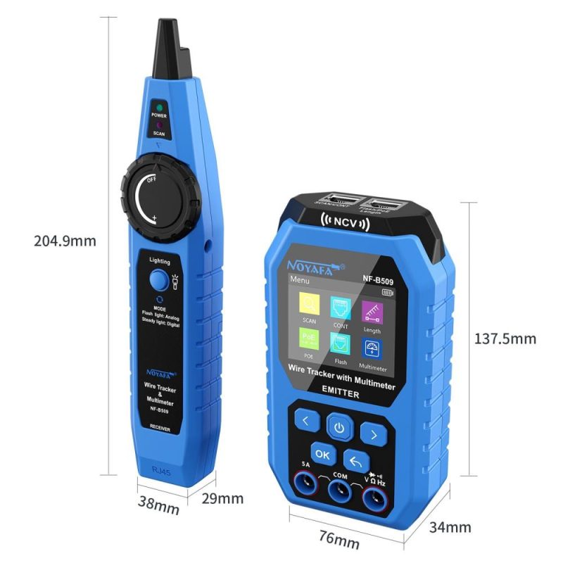 NOYAFA Network Cable Tester Wire Tracker with Multimeter Ethernet Cable Tester Port Flashing NCV Anti-Burn AC DC Voltmeter POE Tester Anti-Jamming Signal Sensor Probe  |   Other Instruments Measurement & Analysis Instruments Blue