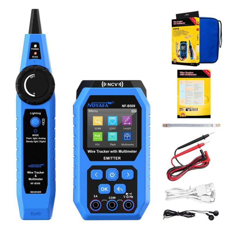 NOYAFA Network Cable Tester Wire Tracker with Multimeter Ethernet Cable Tester Port Flashing NCV Anti-Burn AC DC Voltmeter POE Tester Anti-Jamming Signal Sensor Probe  |   Other Instruments Measurement & Analysis Instruments Blue