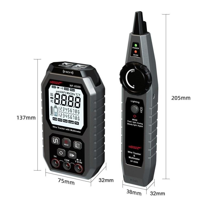 NOYAFA Network Cable Tester Wire Tracker with Multimeter Multifunctional Ethernet Wire Tracker DC AC Voltmeter with Cable Tracing/Length Test/POE Test  |   Other Instruments Measurement & Analysis Instruments Black