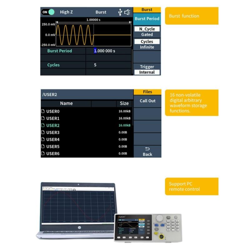 OWON DGE1060 60MHz 300MSa/s Arbitrary Waveform Generator Single Channel 1CH 3.6inch LCD Display Benchtop 14Bits   Waveform Generator  |   Others Others Others