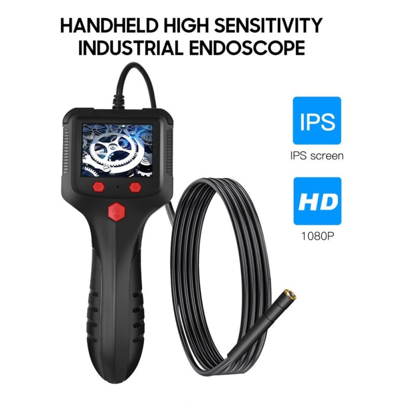 P100 Industrial Endoscope 5.5mm 1080P Digital Borescope IP67 Waterproof Snake Scope Camera Handheld Inspection Camera with 2.4” IPS Screen 6 LED-Lights  |   Microscopes & Endoscope Measurement & Analysis Instruments Black