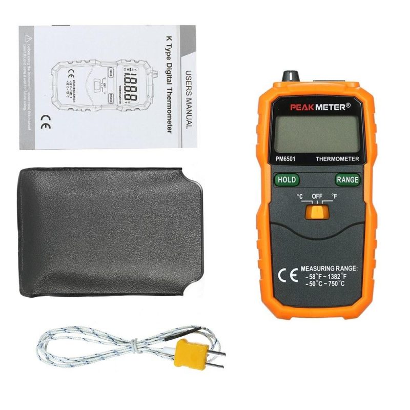 PEAKMETER PM6501 LCD Display K Type Temperature Meter Thermocouple W/Data Hold/Logging Digital Thermometer  |   Temperature & Humidity Measurements Measurement & Analysis Instruments Orange