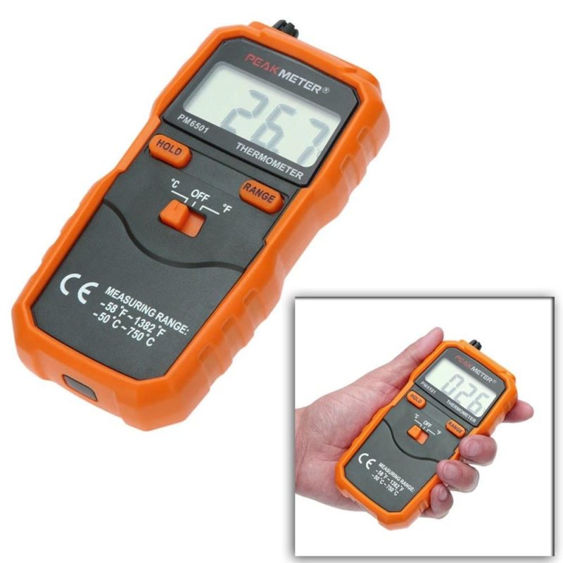 PEAKMETER PM6501 LCD Display K Type Temperature Meter Thermocouple W/Data Hold/Logging Digital Thermometer  |   Temperature & Humidity Measurements Measurement & Analysis Instruments Orange