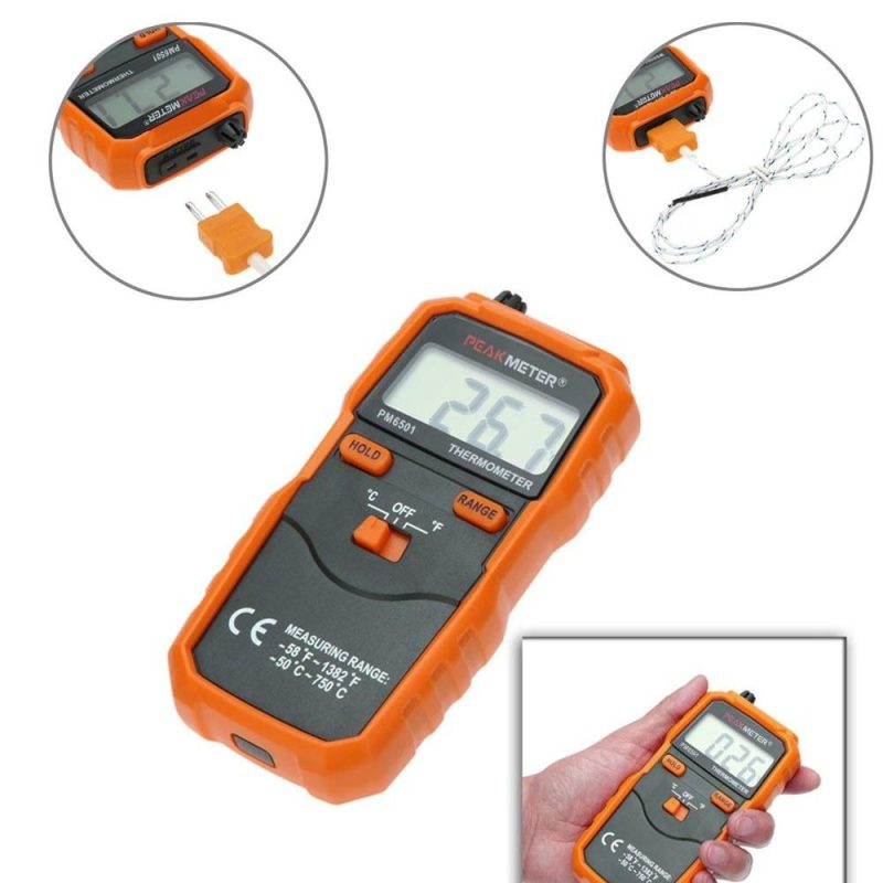 PEAKMETER PM6501 LCD Display K Type Temperature Meter Thermocouple W/Data Hold/Logging Digital Thermometer  |   Temperature & Humidity Measurements Measurement & Analysis Instruments Orange