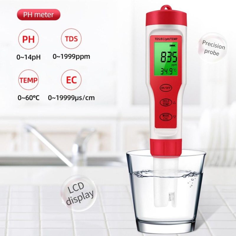 PEZ9908 Portable Handheld Water Quality Tester 4 In 1 PH Total Dissolved Solids EC Temperature Detector Multi-functional Test Pen Backlight Screen ℃/℉ Unit Conversion  |   Water quality analysis equipment Measurement & Analysis Instruments Water quality analysis equipment