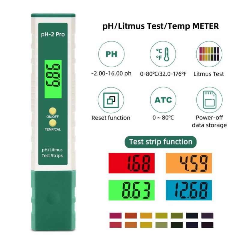 pH-2 Pro Water Quality Pen Digital pH Meter 0.01 Accuracy Tester Pen -2.00~16.00 Measuring Range with Backlight Display Aquarium Hydroponic Lab Measurement  |   Water quality analysis equipment Measurement & Analysis Instruments Green