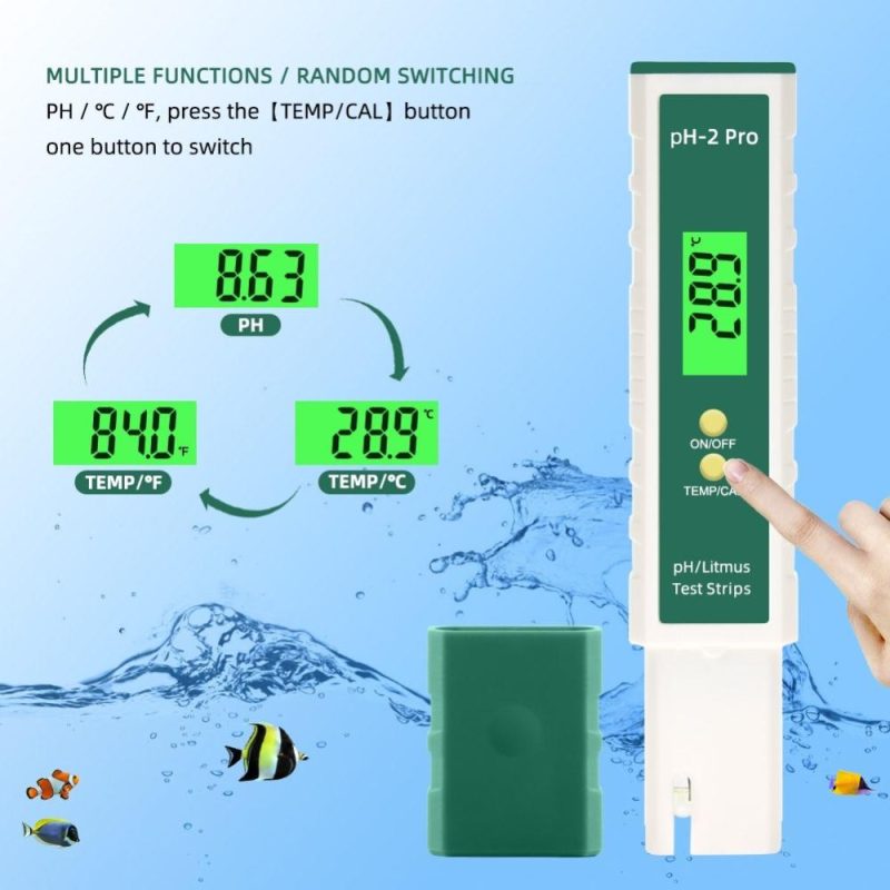 pH-2 Pro Water Quality Pen Digital pH Meter 0.01 Accuracy Tester Pen -2.00~16.00 Measuring Range with Backlight Display Aquarium Hydroponic Lab Measurement  |   Water quality analysis equipment Measurement & Analysis Instruments Green