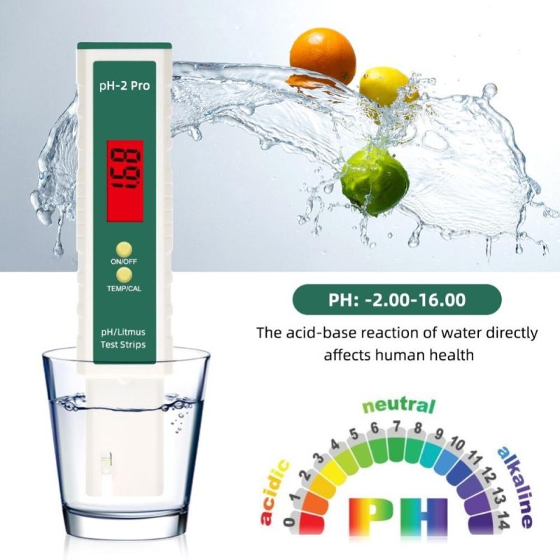 pH-2 Pro Water Quality Pen Digital pH Meter 0.01 Accuracy Tester Pen -2.00~16.00 Measuring Range with Backlight Display Aquarium Hydroponic Lab Measurement  |   Water quality analysis equipment Measurement & Analysis Instruments Green