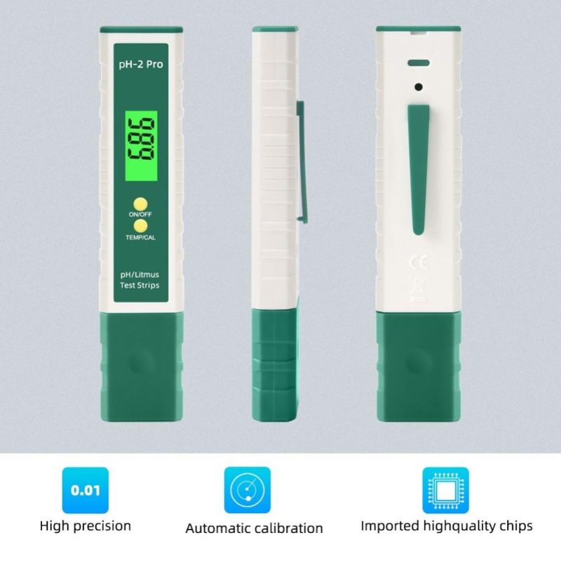 pH-2 Pro Water Quality Pen Digital pH Meter 0.01 Accuracy Tester Pen -2.00~16.00 Measuring Range with Backlight Display Aquarium Hydroponic Lab Measurement  |   Water quality analysis equipment Measurement & Analysis Instruments Green