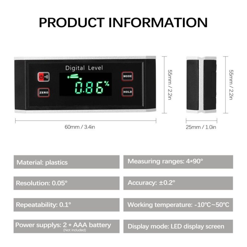 Portable 4*90° IP54 Waterproof Dustproof Level High Precisions Angle Finder  |   Other Instruments Measurement & Analysis Instruments Black