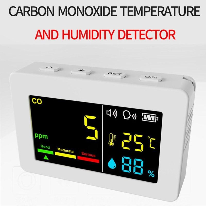 Portable Air Quality Meter 3in1 CO Temperature and Humidity Tester Color Screen Carbon Monoxide Detector with Voice Alarm and Electric Quantity Display Function  |   Gas detection equipment Gas detection equipment Black/Blue/White/Pink