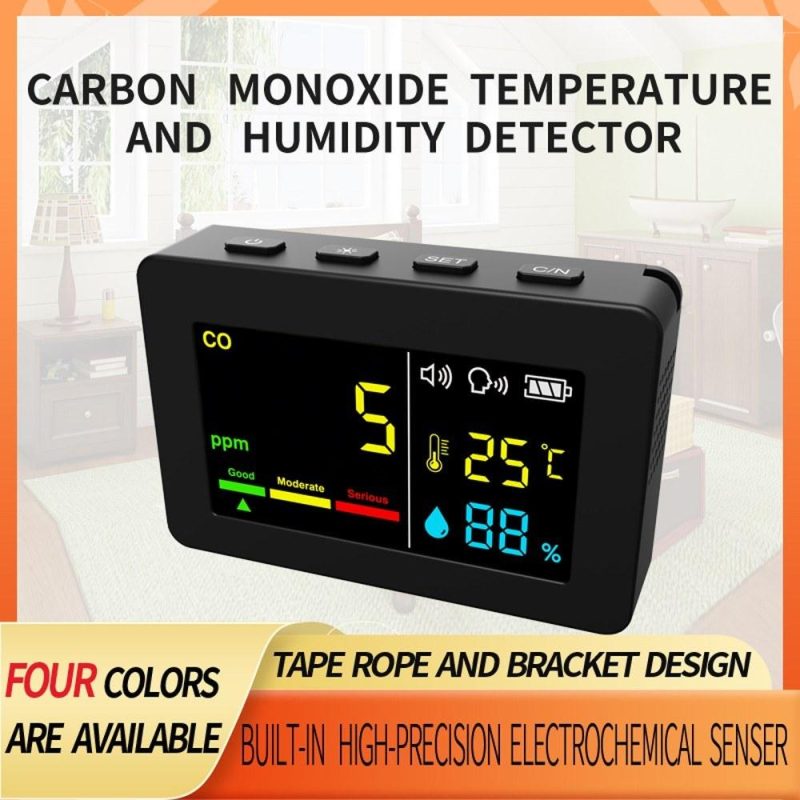 Portable Air Quality Meter 3in1 CO Temperature and Humidity Tester Color Screen Carbon Monoxide Detector with Voice Alarm and Electric Quantity Display Function  |   Gas detection equipment Gas detection equipment Black/Blue/White/Pink