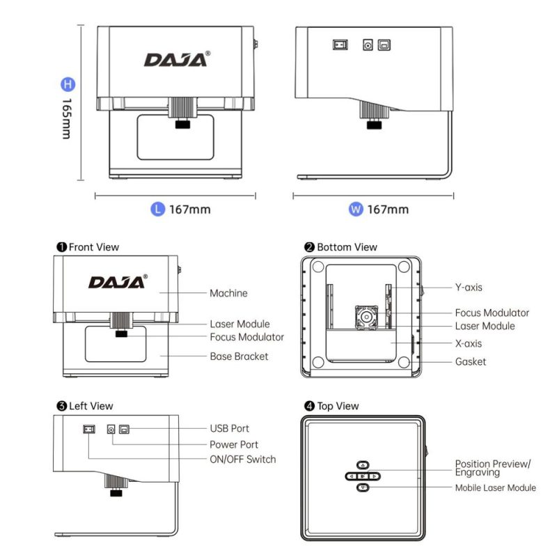 Portable DAJA DJ6 3W Laser Engraver with 4Pcs Raised Columns + Goggles 80x80mm Carving Area  |   Laser Equipment Laser Equipment Laser Equipment