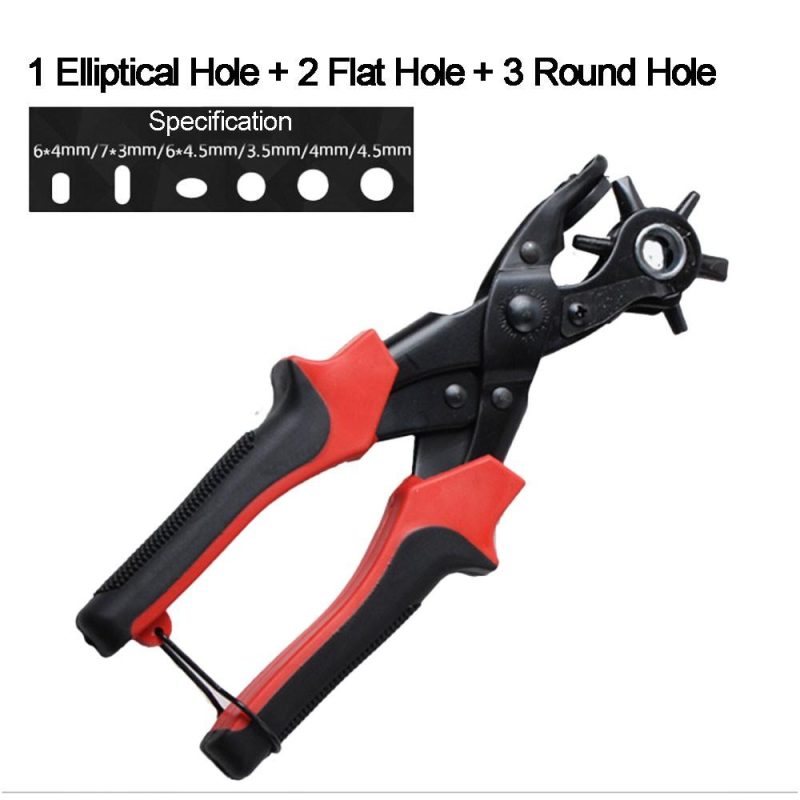 Portable Durable Multi-Function Belt Punch Manual Labor-Saving Round Hole / Elliptical Hole / Flat Hole Punching Forceps  |   Others Hardware & Gadgets Black + Red