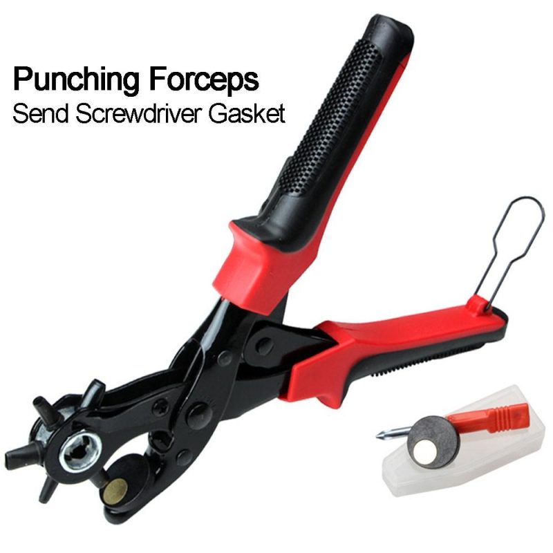 Portable Durable Multi-Function Belt Punch Manual Labor-Saving Round Hole / Elliptical Hole / Flat Hole Punching Forceps  |   Others Hardware & Gadgets Black + Red